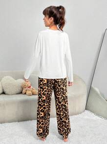 Teen Girl Leopard & Letter Graphic PJ Set - Multicolor - View 2