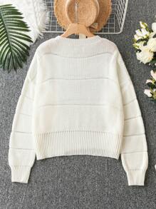 SHEIN Unity Hơn Đồ đan Ribbed Chất rắn Áo len - trắng - Xem 2