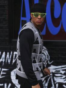 Manfinity EMRG 男士幾何圖案毛衣背心 - 彩色 - 查看 5