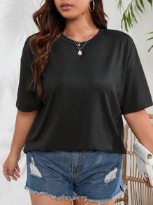 INAWLY Plus Solid Drop Shoulder Tee - Black - View 5