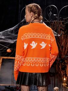 PUNK 万圣节图案落肩针织套头衫秋冬毛衣 - 彩色 - 查看 2