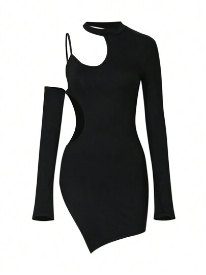 Asymmetrical Neck Cut Out Bodycon Dress