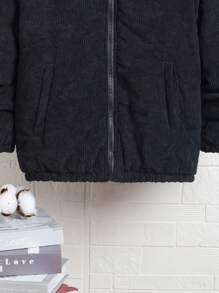 SHEIN Tween Boy Plaid Lined Zip Up Corduroy Padded Coat - Black - View 6