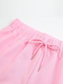 INAWLY Quần đùi nữ Dây kéo Lá thư Giải trí - Màu Hồng baby - Xem 5