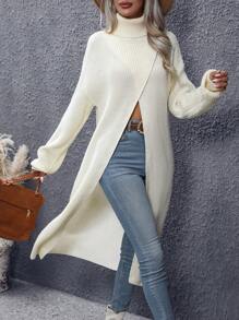 Calvaya Turtleneck Drop Shoulder Wrap Hem Sweater