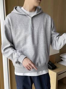 DAZY Men Half Zip Drop Shoulder Hoodie Without Tee - Grey - View 7