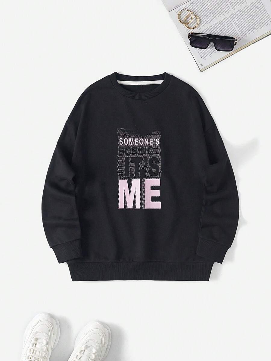 EURMUSE 字母圖案保暖襯裡運動衫 - 黑色 - 查看 1