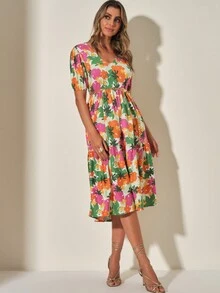 SHE(IN) BRASIL Allover Floral Print Ruffle Hem Dress - Multicolor - View 3