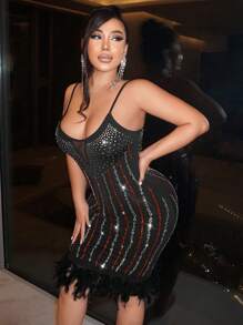 SHEIN SXY Abito sottoveste dettaglio strass orlo con frange