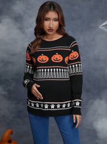 SHEIN Áo len tay raglan họa tiết bí ngô Halloween cho bà bầu, dành cho mùa đông - Nhiều màu - Xem 5
