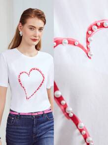 MOTF PREMIUM Camiseta con perla en forma de corazón - Blanco - Ver 4