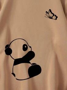 INAWLY Plus Panda And Butterfly Print Thermal Lined Sweatshirt, For Winter Pullover Fall Outfit