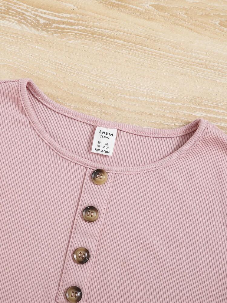 Teen Girl Button Detail Tee & Scrunchie
