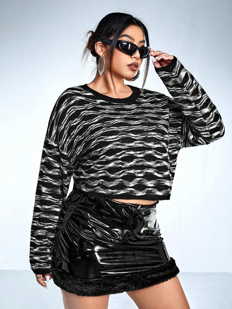 Plus Allover Pattern Drop Shoulder Sweater