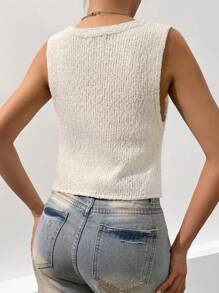 Flirla Solid Hook & Eye Knit Top - Beige - View 2