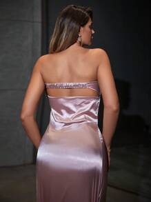 RueChic Solid Satin Tube Dress - Pink - View 3