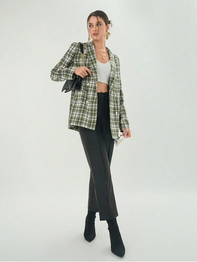 Plaid Print Lapel Neck Blazer