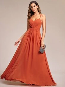 Elegant Chiffon Backless Floral Embroidery Tangerine Bridesmaid Dress - Burnt Orange - View 9