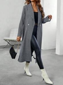 SHEIN Clasi 千鳥格印花雙排釦外套 - 黑與白 - 查看 1