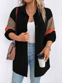 SHEIN LUNE Plus Colorblock Drop Shoulder Coat - Black - View 5