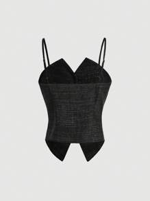 GENKIRA Chất rắn Nút phía trước Cami ngọn - màu đen - Xem 2