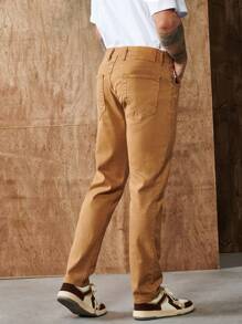 RueChic Men Solid Slant Pocket Straight Leg Pants - Yellow - View 2