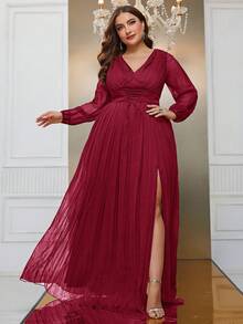 YISIKADO 加大洋裝 - 酒紅色 - 查看 5