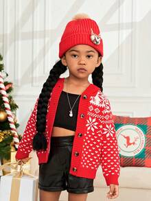 SHEIN 女小童1入組雪花圖案前紐扣開襟衫 - 彩色 - 查看 4