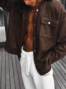 Manfinity Homme Nam Chất rắn Túi có nắp Thả vai Áo khoác kiểu sơ mi - màu nâu - Xem 1