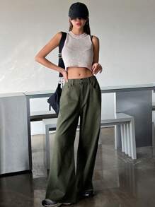 DAZY Solid Wide Leg Jeans,Baggy Jeans - Army Green - View 6