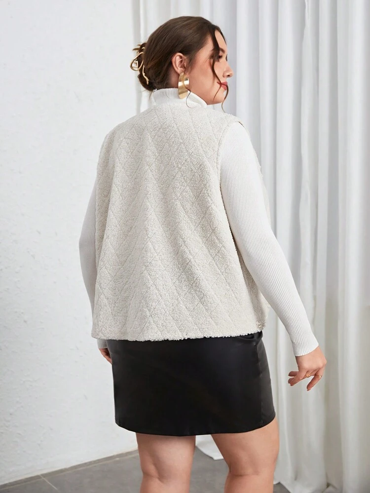 Plus Faux Pearl Decor Dual Pocket Vest Jacket