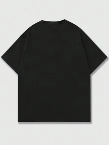 ROMWE MEN Street Life 男士人物和字母圖案T恤 - 黑色 - 查看 2