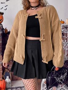 PUNK Plus Cable Knit Drop Shoulder Cardigan - Camel - View 6