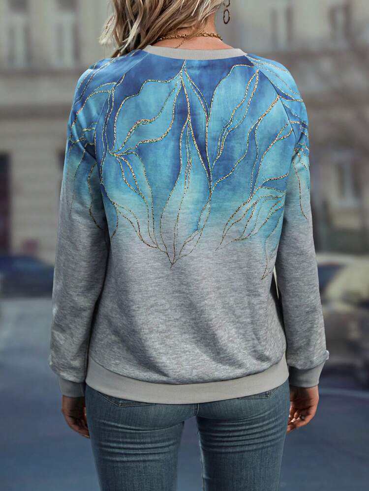 Graphic Print Ombre Sweatshirt Pullover Fall Sweatshirt