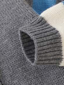 SHEIN Baby Boy Geo Pattern Cardigan & Knit Romper - Grey - View 5