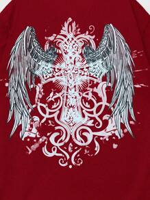 ROMWE MEN Goth Men Wings Print Tee, School