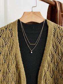 SHEIN Frenchy Solid Drop Shoulder Cardigan - Camel - View 4