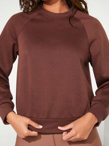 SHEIN BASICS 運動舒適毛絨絨女裝運動衫 - 鏽棕色 - 查看 6