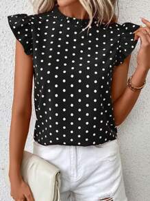 SHEIN Clasi Polka Dot Print Butterfly Sleeve Blouse