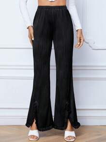 SHEIN Tall Split Hem Flare Leg Pants - Black - View 1