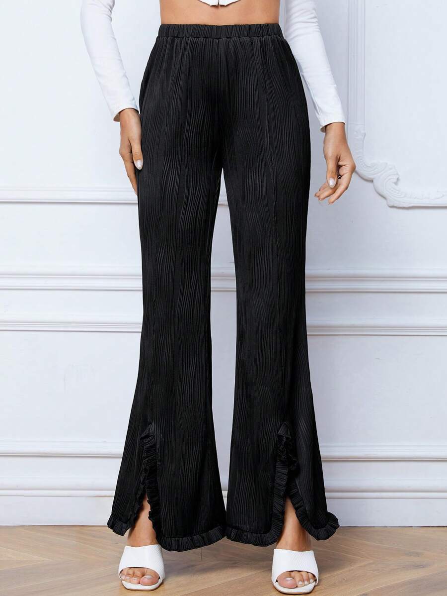 SHEIN Tall Split Hem Flare Leg Pants - Black - View 1