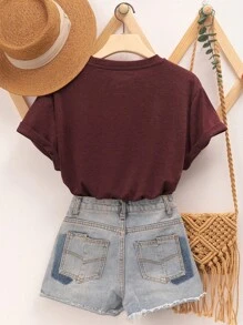 INAWLY 月亮&印花T恤 - 紫紅色 - 查看 2