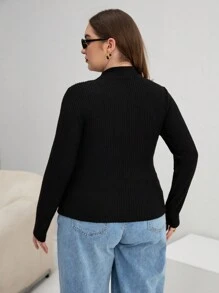 SHEIN Essnce Cộng với áo thun có thắt lưng cắt ra - màu đen - Xem 2