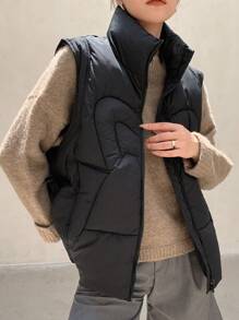 DAZY Solid Zip Up Vest Winter Thick Coat ,Winter Women Clothes,Winter Coat Women Jacket - Black - View 1