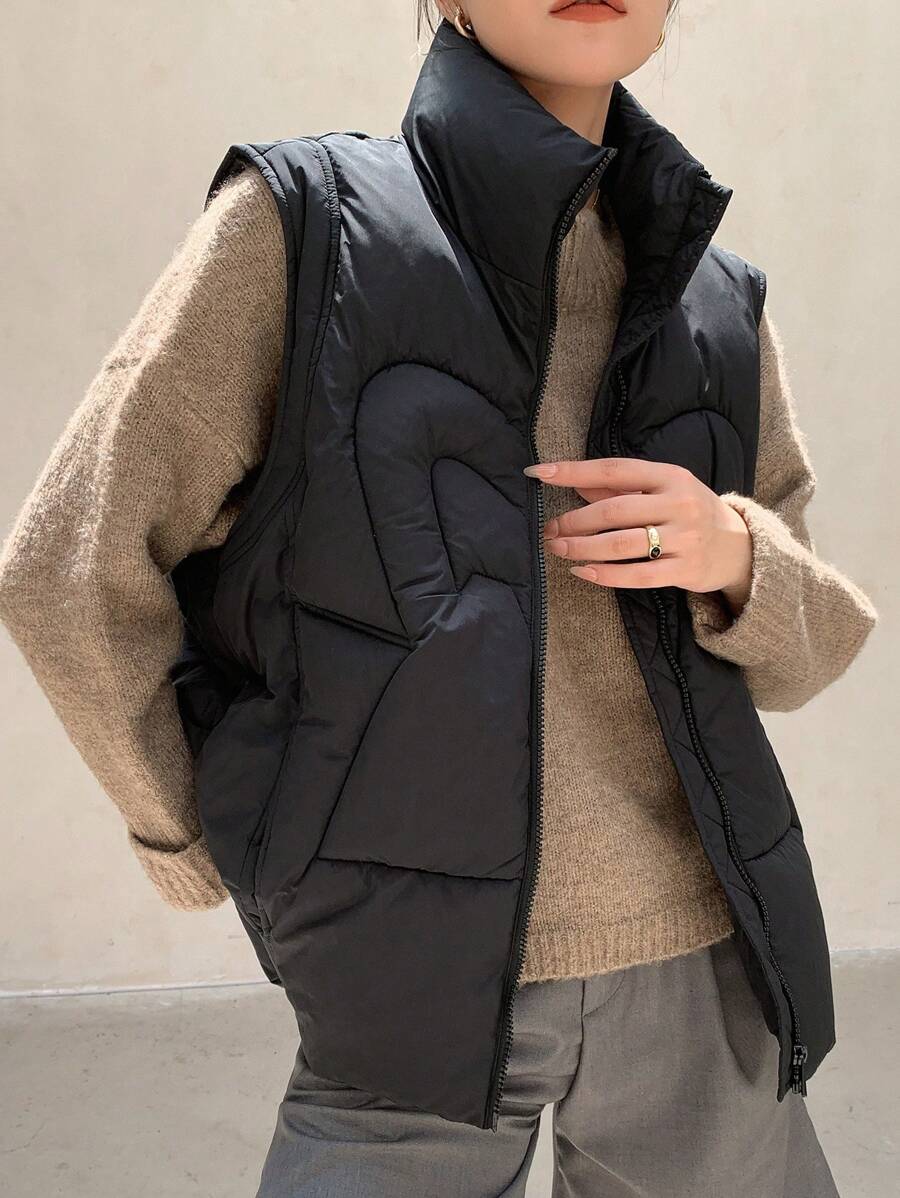 DAZY Solid Zip Up Vest Winter Thick Coat ,Winter Women Clothes,Winter Coat Women Jacket - Black - View 1