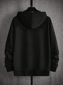 Manfinity RebelGame 男士熊和標語圖案落肩袖連帽衫 - 黑色 - 查看 2