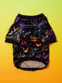 PETSIN 1pc Pet Halloween Bat, Pumpkin, Face Patterned Glow In Dark Hoodless Sweatshirt - Multicolor - View 6