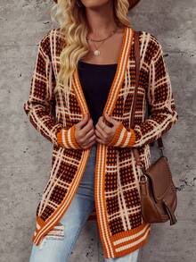 SHEIN LUNE 万圣节格子图案条纹边饰开衫 - 彩色 - 查看 4