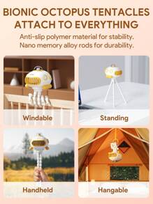 JMMO 便携风扇，潜水艇风扇，一款有趣的桌面小风扇，可手持、站立、悬挂或摇晃，3档风速，网罩防止夹手 - 白色 - 查看 2