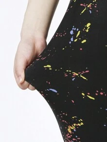 Splash Ink Print Leggings - Black - View 6